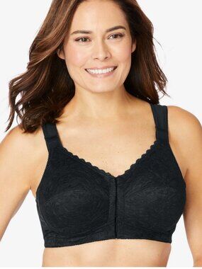 NEW Comfort Choice The Posture Support Bra Size 42D Black Lace Front Close
